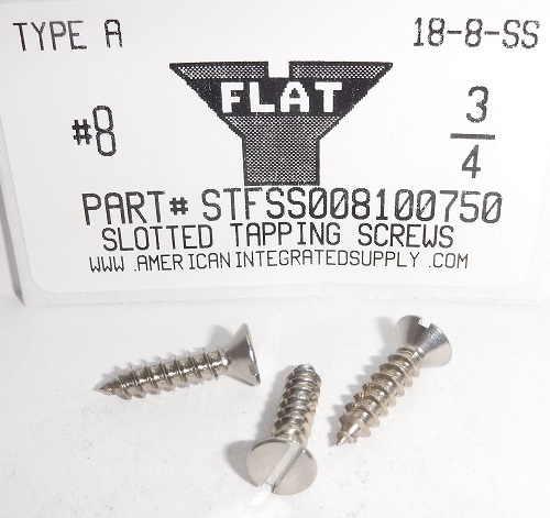 #8X3/4 FLAT HEAD SLOTTED TAPPING SCREW 18-8 STAINLESS STEEL