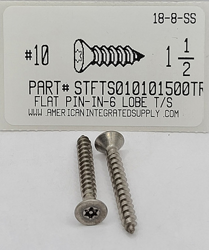 #10X1-1/2 FLAT HEAD PIN-IN 6 LOBE DRIVE TAPPING SCREW 18-8 STAINLESS STEEL