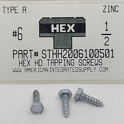 #6X1/2 HEX HEAD TAPPING SCREW A STEEL ZINC PLATED