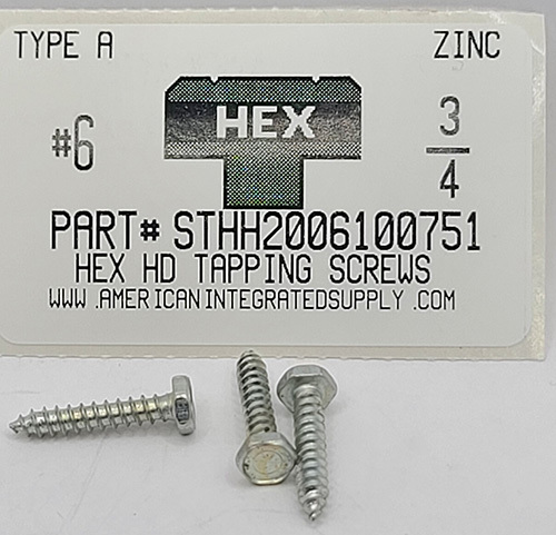 #6X3/4 HEX HEAD TAPPING SCREW A,AB STEEL ZINC PLATED