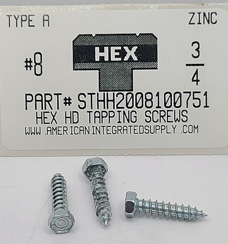 #8X3/4 HEX HEAD TAPPING SCREW A,AB STEEL ZINC PLATED