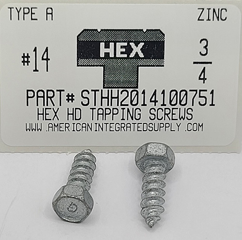 #14X3/4 HEX HEAD TAPPING SCREW TYPE A STEEL ZINC PLATED