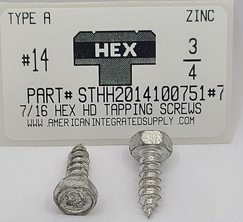 #14X3/4 7/16 HEX HEAD TAPPING SCREW TYPE A STEEL ZINC PLATED