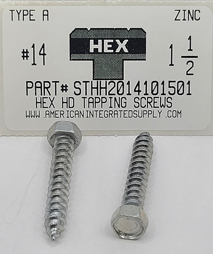 #14X1-1/2 HEX HEAD TAPPING SCREW A STEEL ZINC PLATED