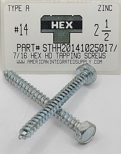 #14X2-1/2 7/16 HEX HEAD TAPPING SCREW A STEEL ZINC PLATED