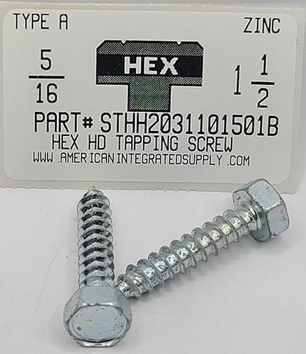 5/16X1-1/2 INDENTED HEX HEAD TAPPING SCREW A STEEL ZINC PLATED