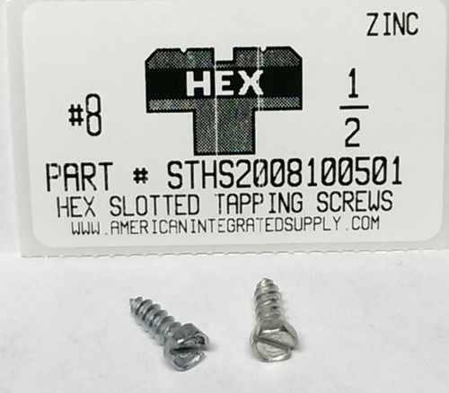 #8X1/2 HEX HEAD SLOTTED TAPPING SCREW A STEEL ZINC PLATED