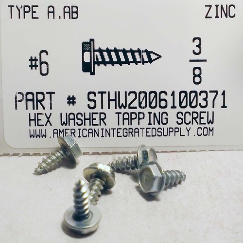 #6X3/8 HEX WASHER HEAD TAPPING SCREW AB STEEL ZINC PLATED