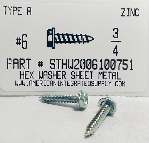 #6X3/4 HEX WASHER HEAD TAPPING SCREW A,AB STEEL ZINC PLATED