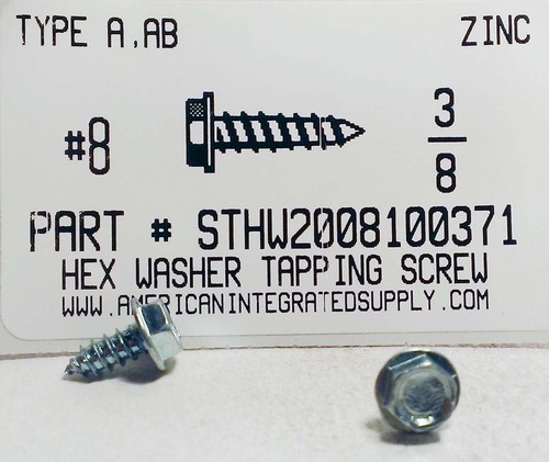 #8X3/8 HEX WASHER HEAD TAPPING SCREW AB STEEL ZINC PLATED