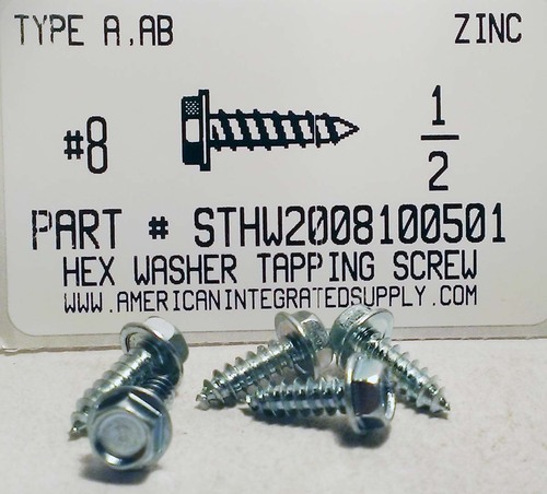 #8X1/2 HEX WASHER HEAD TAPPING SCREW A,AB STEEL ZINC PLATED (DISCONTINUED)