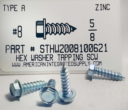 #8X5/8 HEX WASHER HEAD TAPPING SCREW AB STEEL ZINC PLATED