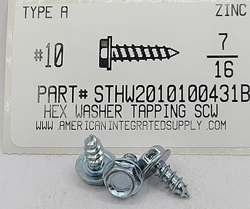 #10X7/16 HEX WASHER HEAD TAPPING SCREW A STEEL ZINC PLATED (DISCONTINUED)