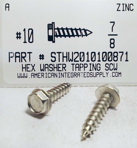 #10X7/8 HEX WASHER HEAD TAPPING SCREW A STEEL ZINC PLATED (DISCONTINUED)