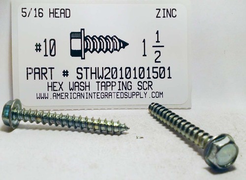 #10X1-1/2 HEX WASHER HEAD TAPPING SCREW A STEEL ZINC PLATED