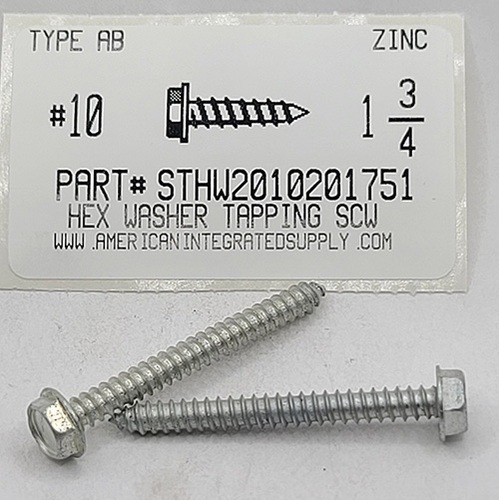 #10X1-3/4 HEX WASHER HEAD TAPPING SCREW AB STEEL ZINC PLATED