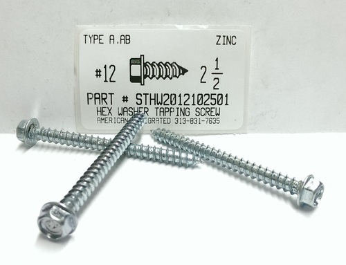 #12X2-1/2 HEX WASHER HEAD TAPPING SCREW A,AB STEEL ZINC PLATED (DISCONTINUED)