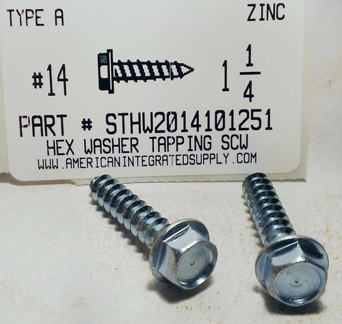 #14X1-1/4 HEX WASHER HEAD TAPPING SCREW A,AB STEEL ZINC PLATED