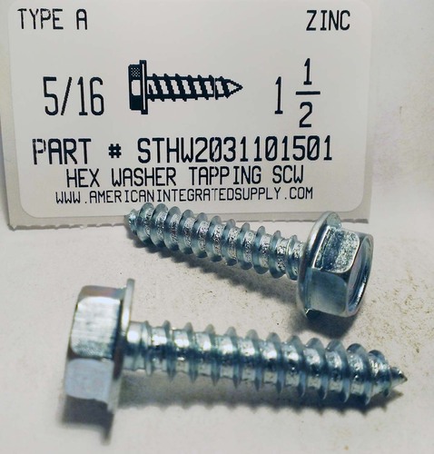 5/16X1-1/2 HEX WASHER HEAD TAPPING SCREW A STEEL ZINC PLATED