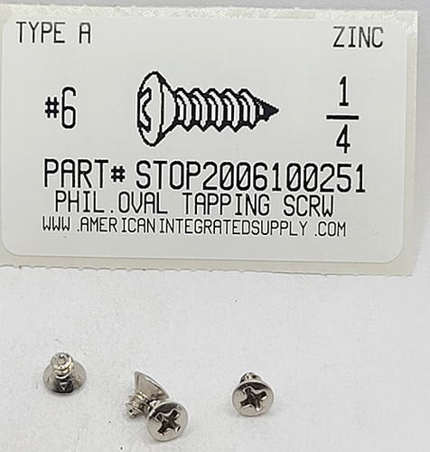 #6X1/4 OVAL HEAD PHILLIPS TAPPING SCREW A,AB STEEL ZINC PLATED