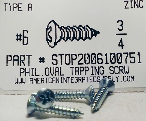 #6X3/4 OVAL HEAD PHILLIPS TAPPING SCREW A,AB STEEL ZINC PLATED