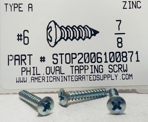 #6X7/8 OVAL HEAD PHILLIPS TAPPING SCREW A,AB STEEL ZINC PLATED