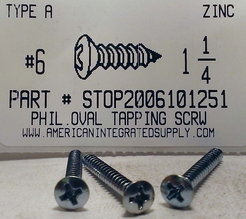 #6X1-1/4 OVAL HEAD PHILLIPS TAPPING SCREW A,AB STEEL ZINC PLATED