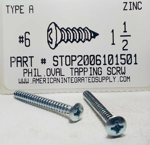 #6X1-1/2 OVAL HEAD PHILLIPS TAPPING SCREW A,AB STEEL ZINC PLATED