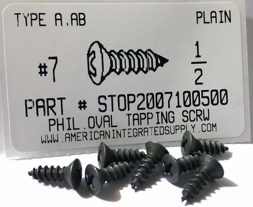 #7X1/2 OVAL HEAD PHILLIPS TAPPING SCREW A,AB STEEL PLAIN (DISCONTINUED)