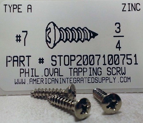 #7X3/4 OVAL HEAD PHILLIPS TAPPING SCREW A,AB STEEL ZINC PLATED