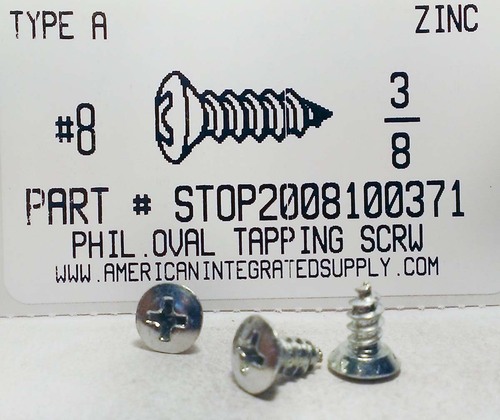 #8X3/8 OVAL HEAD PHILLIPS TAPPING SCREW A,AB STEEL ZINC PLATED