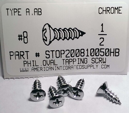 #8X1/2 OVAL HEAD PHILLIPS TAPPING SCREW A,AB STEEL CHROME