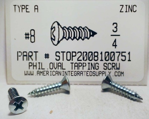 #8X3/4 OVAL HEAD PHILLIPS TAPPING SCREW A,AB STEEL ZINC PLATED