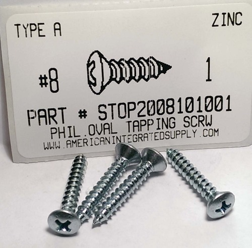 #8X1 OVAL HEAD PHILLIPS TAPPING SCREW A,AB STEEL ZINC PLATED