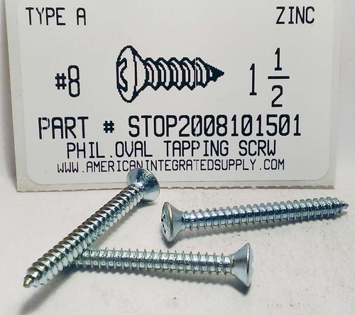 #8X1-1/2 OVAL HEAD PHILLIPS TAPPING SCREW A,AB STEEL ZINC PLATED