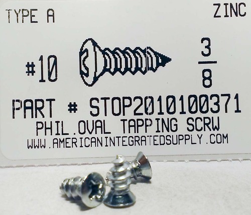 #10X3/8 OVAL HEAD PHILLIPS TAPPING SCREW A,AB STEEL NICKLE PLATED