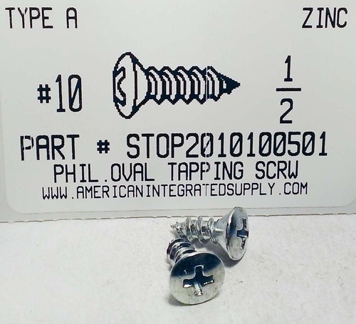 #10X1/2 OVAL HEAD PHILLIPS TAPPING SCREW A,AB STEEL ZINC PLATED