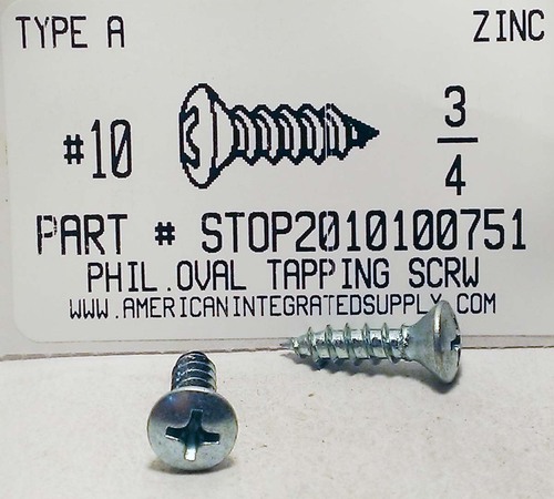 #10X3/4 OVAL HEAD PHILLIPS TAPPING SCREW A,AB STEEL ZINC PLATED