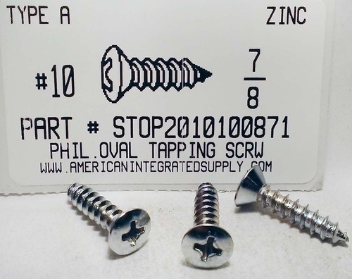 #10X7/8 OVAL HEAD PHILLIPS TAPPING SCREW A,AB STEEL ZINC PLATED