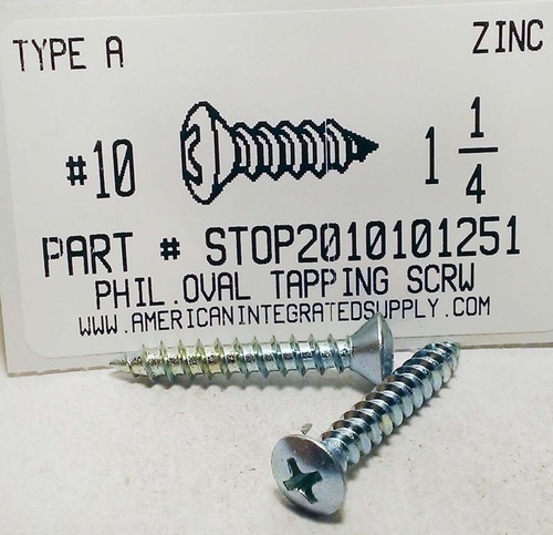 #10X1-1/4 OVAL HEAD PHILLIPS TAPPING SCREW A,AB STEEL ZINC PLATED