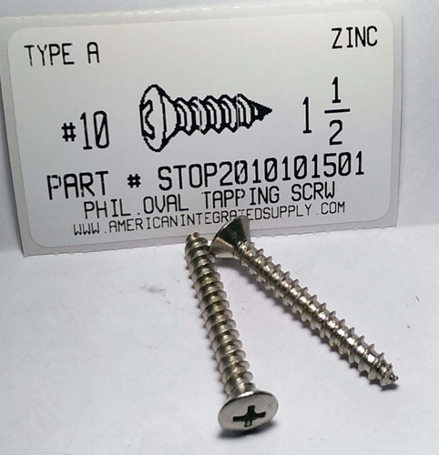 #10X1-1/2 OVAL HEAD PHILLIPS TAPPING SCREW A,AB STEEL ZINC PLATED