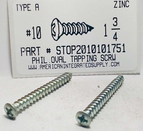 #10X1-3/4 OVAL HEAD PHILLIPS TAPPING SCREW A,AB STEEL ZINC PLATED (DISCONTINUED)