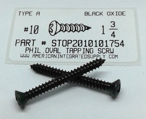 #10X1-3/4 OVAL HEAD PHILLIPS TAPPING SCREW AB STEEL BLACK OXIDE