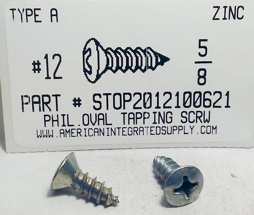 #12X5/8 OVAL HEAD PHILLIPS TAPPING SCREW A,AB STEEL ZINC PLATED