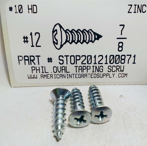 #12X7/8 OVAL HEAD PHILLIPS TAPPING SCREW A,AB STEEL ZINC PLATED