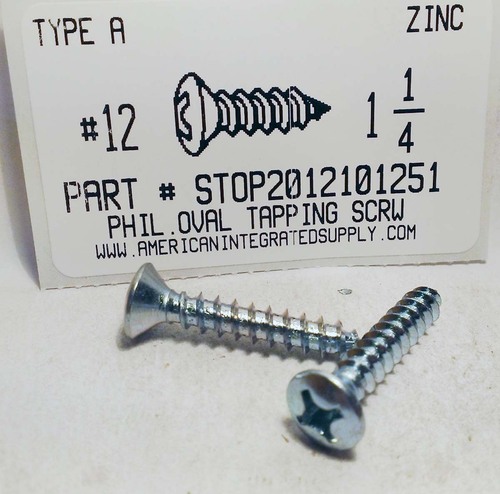 #12X1-1/4 OVAL HEAD PHILLIPS TAPPING SCREW A,AB STEEL ZINC PLATED