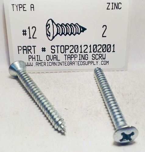 #12X2 OVAL HEAD PHILLIPS TAPPING SCREW A,AB STEEL ZINC PLATED