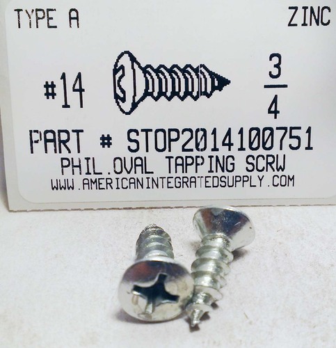 #14X3/4 OVAL HEAD PHILLIPS TAPPING SCREW A,AB STEEL ZINC PLATED