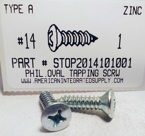 #14X1 OVAL HEAD PHILLIPS TAPPING SCREW A,AB STEEL ZINC PLATED