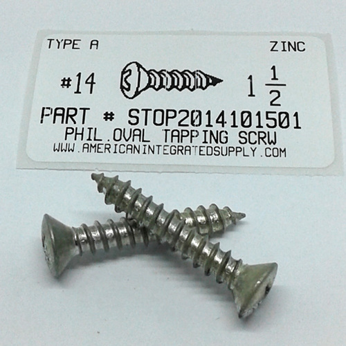 #14X1-1/2 OVAL HEAD PHILLIPS TAPPING SCREW A,AB STEEL ZINC PLATED